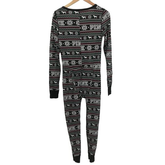 Victoria Secret PINK Thermal Union Suit Pajamas Size M Snowflake Waffle Knit - Picture 9 of 14